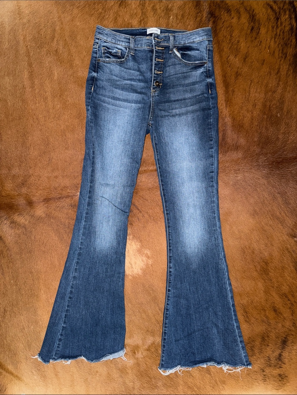 Sneak Peek Dark Washed Blue High-Rise Flare Jeans